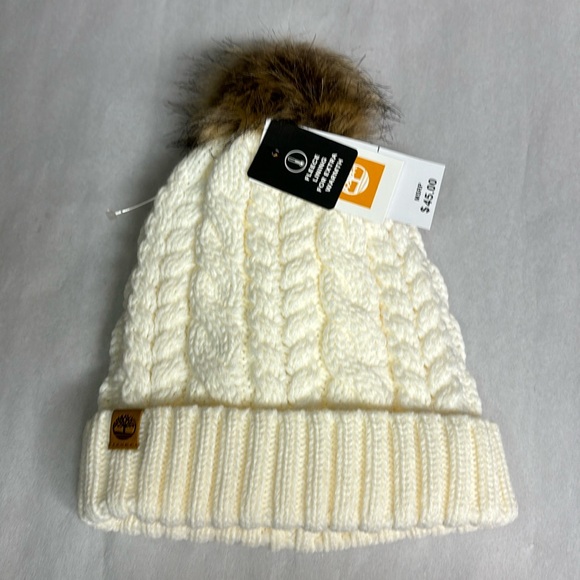 Timberland Accessories - New Timberland Hat Women’s Winter Hat White Cable Knit Lined Cuffed Beanie Hat